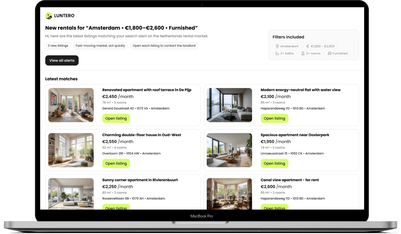 Alertes de recherche Luntero Pro pour les Pays-Bas